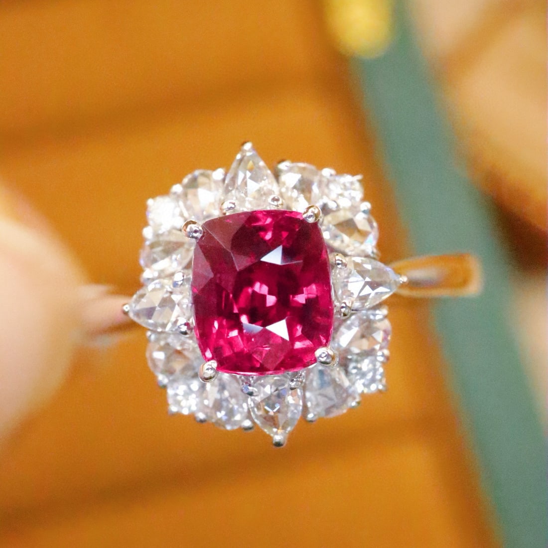 14k Gold 1.42 Ctw Natural Ruby & Diamond Ring: Ref:231066072 // gold content:14k gold // ring size:7. 25us // // main gemstone:ruby // shape:cushion // carat weight:1. 05ct // color:red // treatment:natural // // adjacent gemstone 2 : diamond //