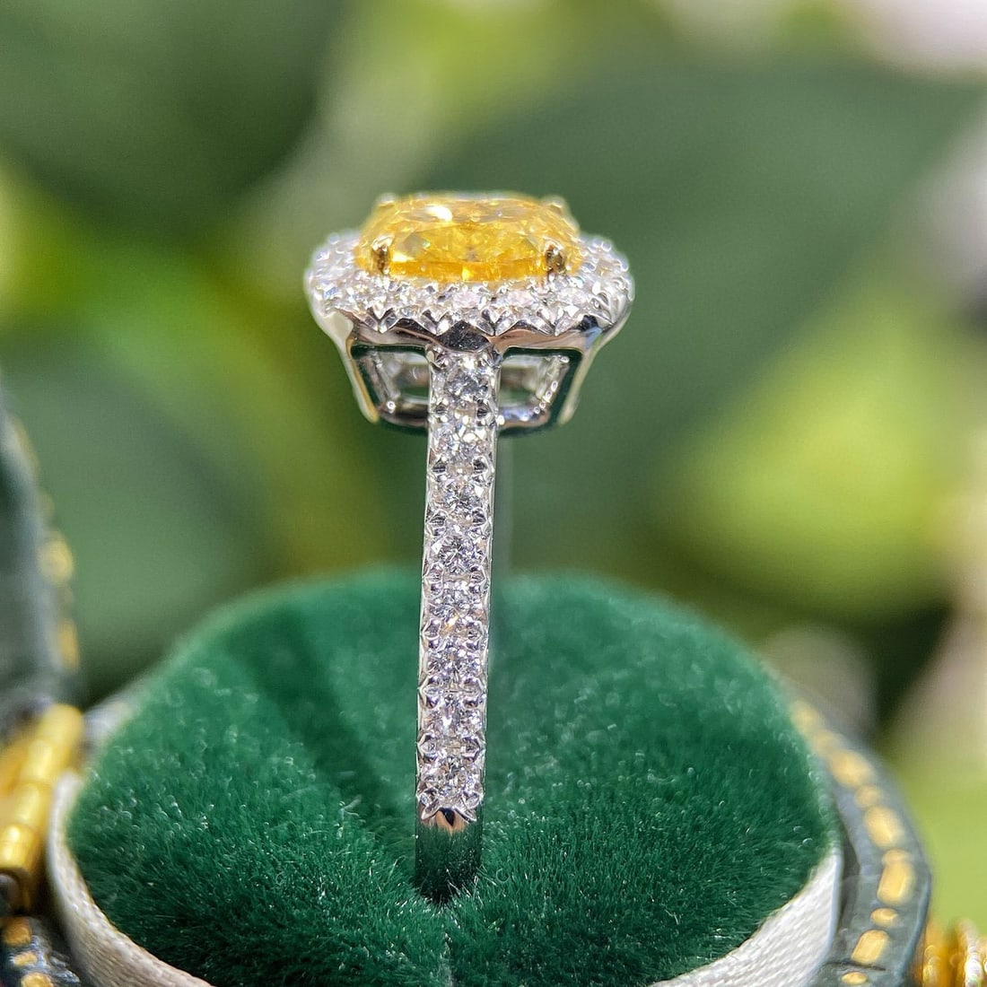 Gia Certified 14k Gold 1 Ct Natural Yellow Diamond & Diamond Ring - 4