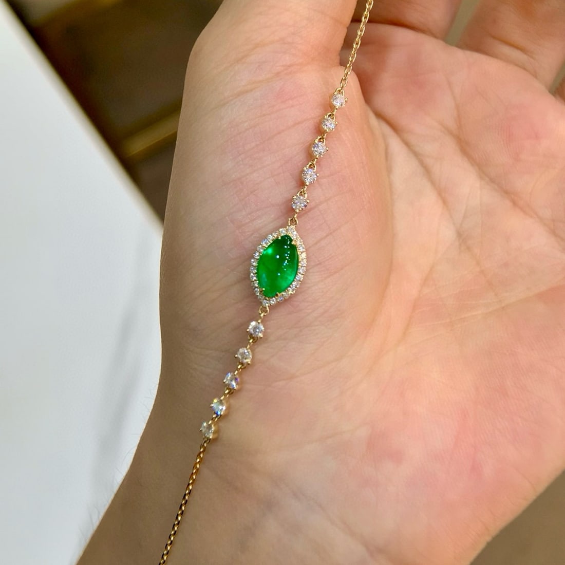 14k Gold 1.64 Ctw Vivid Green Natural Emerald & Diamond Bracelet - 2