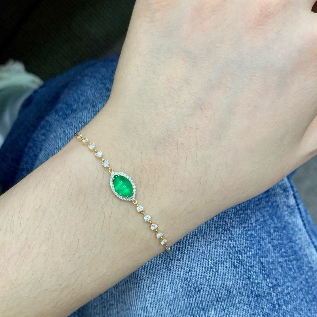 14k Gold 1.64 Ctw Vivid Green Natural Emerald & Diamond Bracelet - 3
