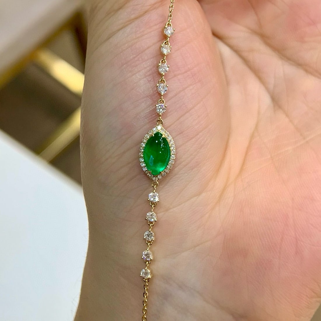 14k Gold 1.64 Ctw Vivid Green Natural Emerald & Diamond Bracelet - 4