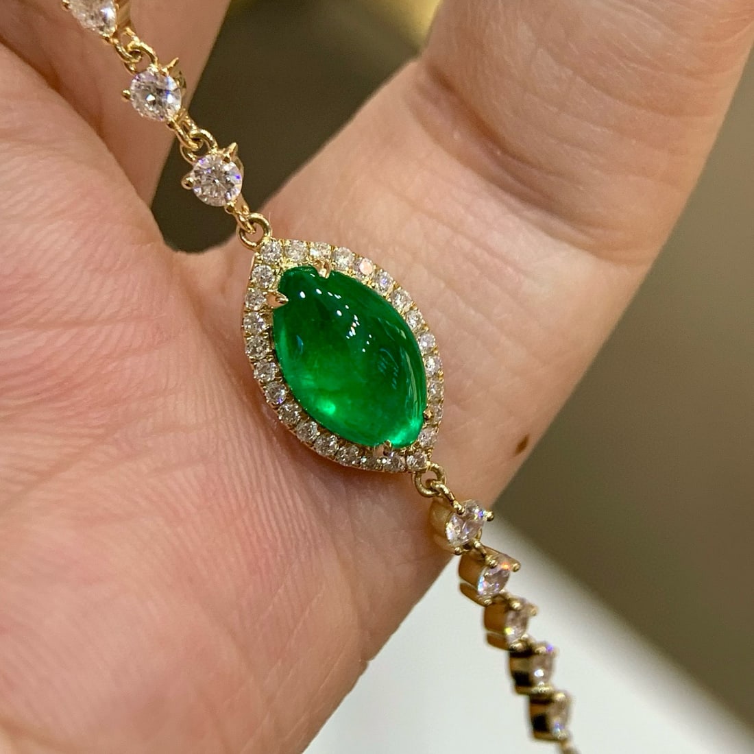 14k Gold 1.64 Ctw Vivid Green Natural Emerald & Diamond Bracelet - 6