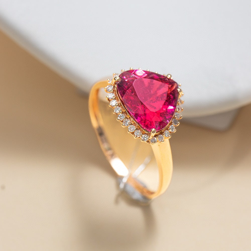 14k Gold 2.83 Ctw Natural Tourmaline & Diamond Ring - 3