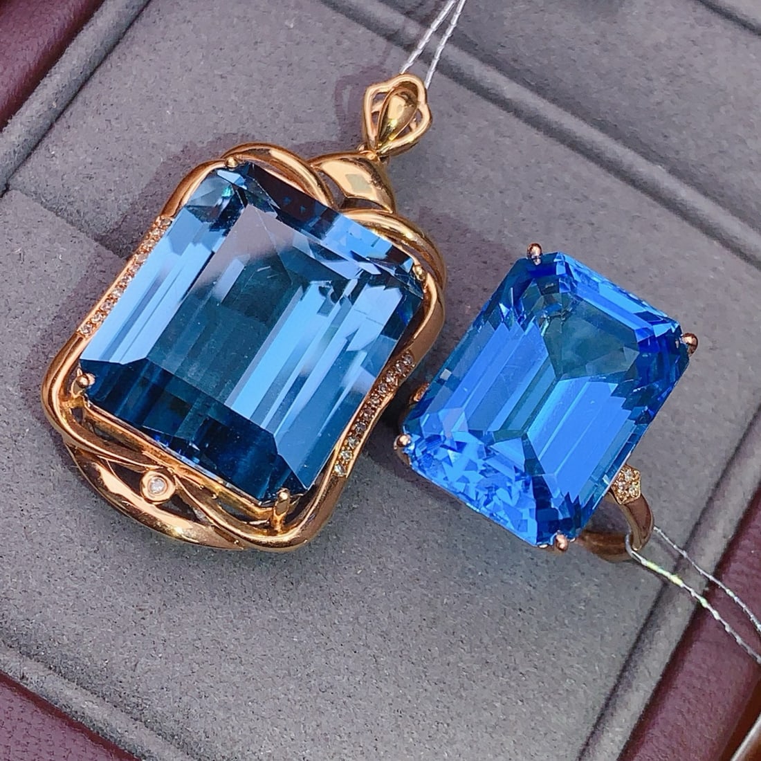 14k Gold 44.58 Ctw Natural Topaz & Diamond Jewelry Set - 2