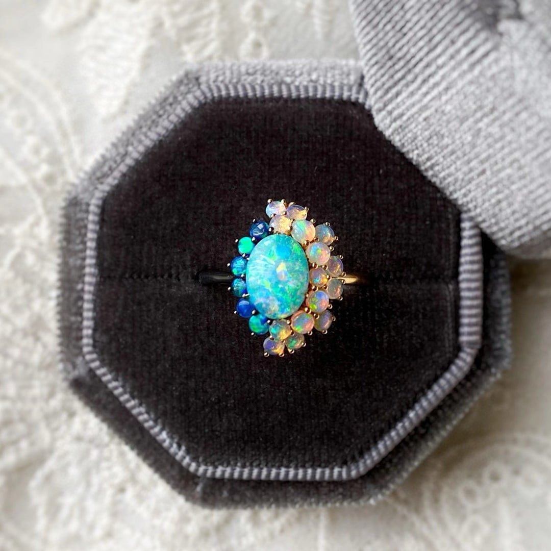 14k Gold 0.7 Ct Natural Opal & Opal Ring - 5