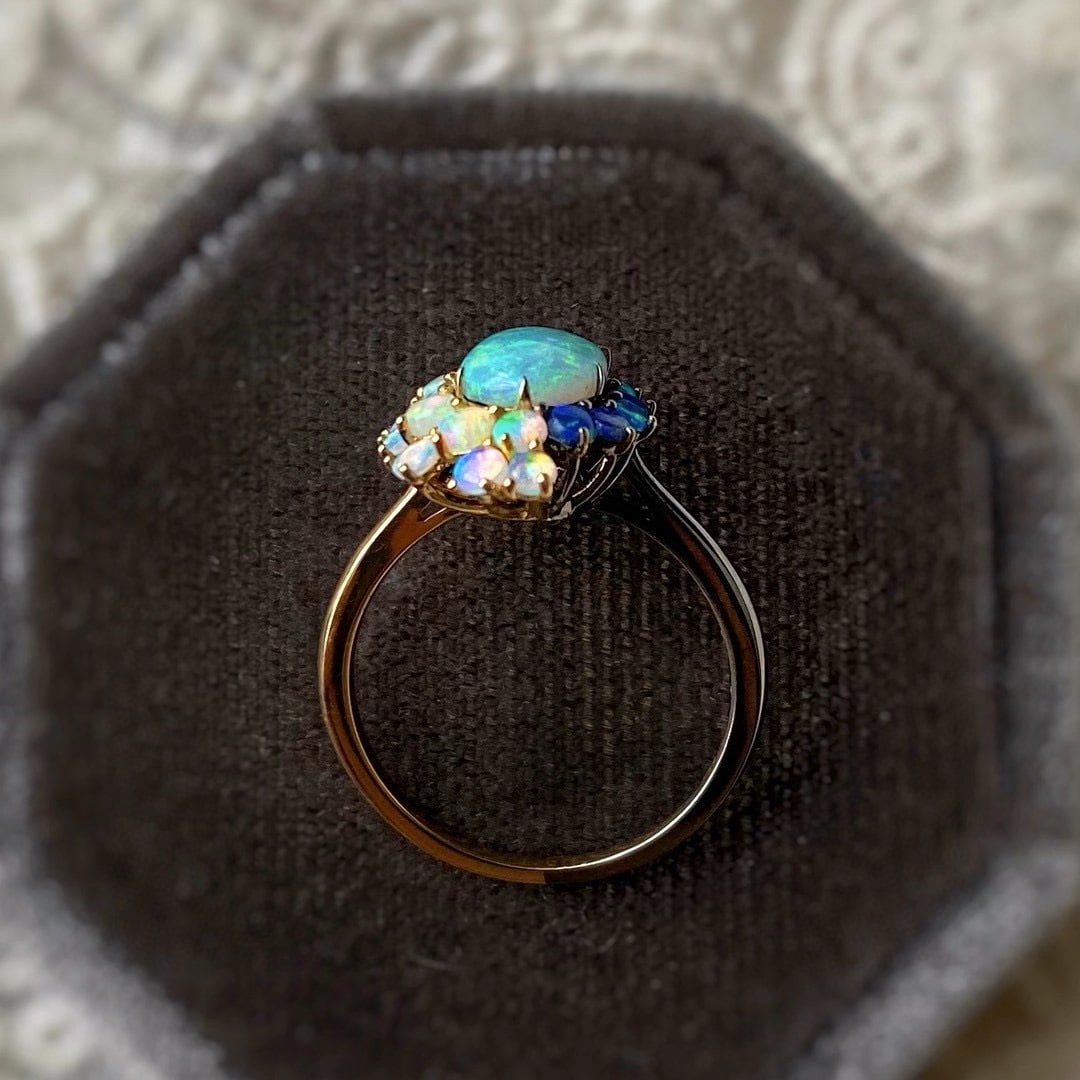 14k Gold 0.7 Ct Natural Opal & Opal Ring - 6