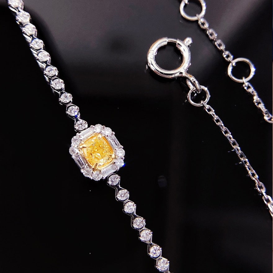 14k Gold 0.45 Ctw Natural Yellow Diamond & Diamond Bracelet - 2