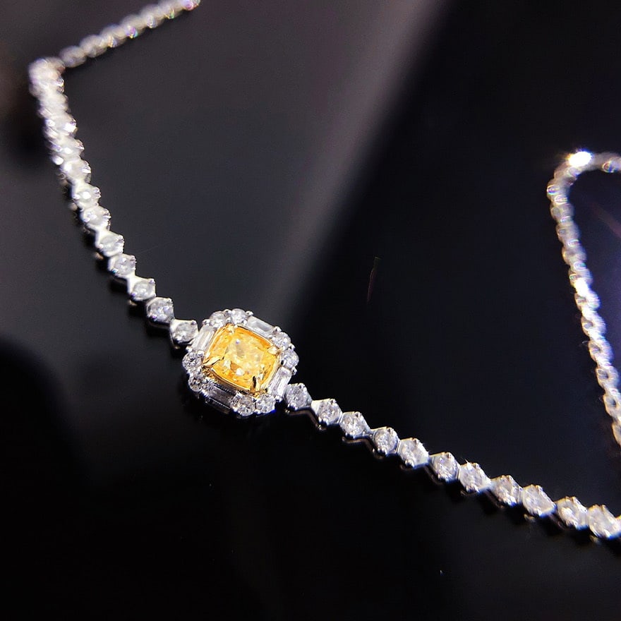 14k Gold 0.45 Ctw Natural Yellow Diamond & Diamond Bracelet - 3