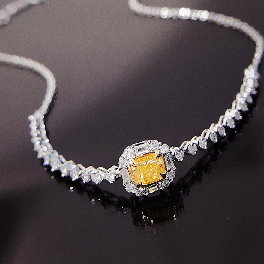 14k Gold 0.45 Ctw Natural Yellow Diamond & Diamond Bracelet - 4