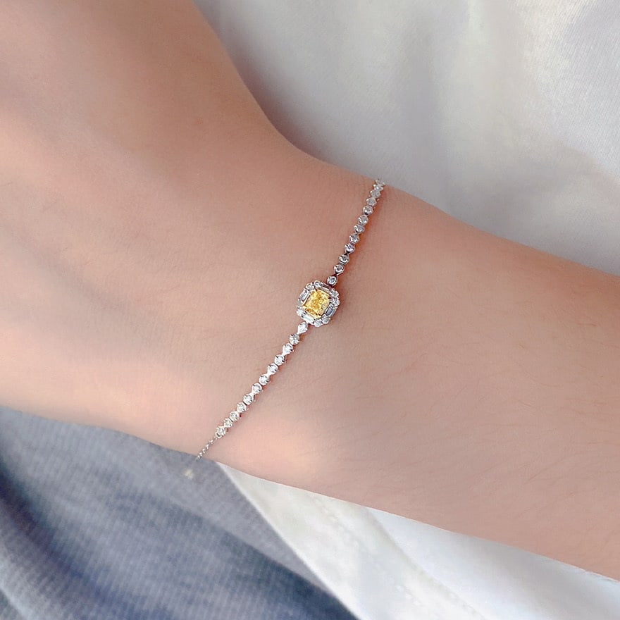 14k Gold 0.45 Ctw Natural Yellow Diamond & Diamond Bracelet - 5