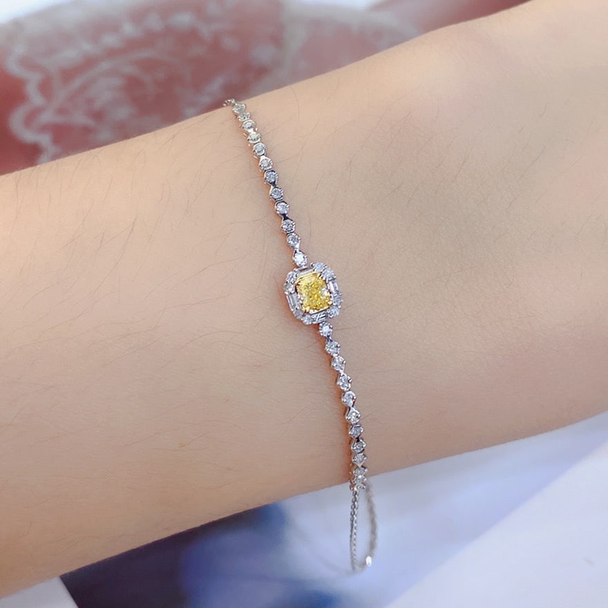 14k Gold 0.45 Ctw Natural Yellow Diamond & Diamond Bracelet - 6