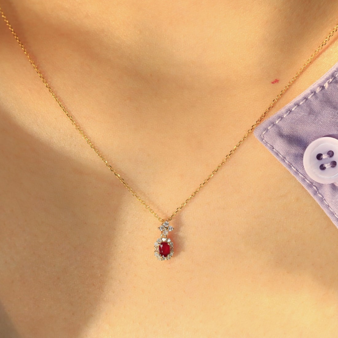 14k Gold 0.3 Ctw Natural Ruby & Diamond Necklace - 3
