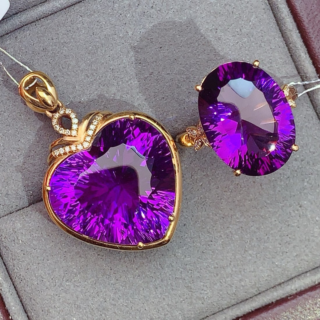 14k Gold 26.11 Ctw Natural Amethyst & Diamond Jewelry Set - 6