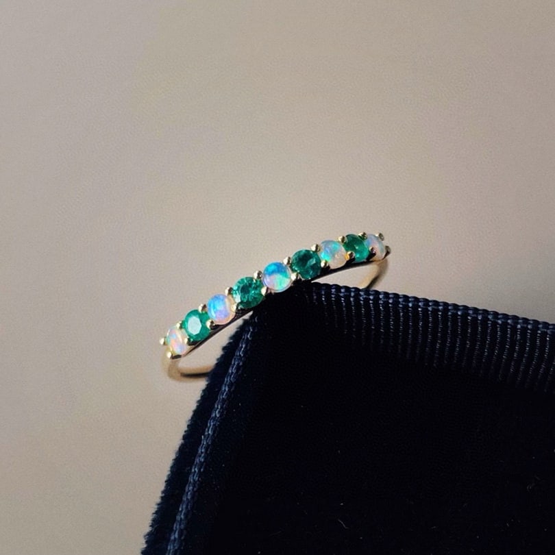14k Gold 0.25 Ct Natural Emerald & Opal Ring - 2