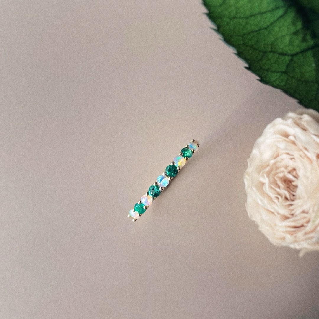 14k Gold 0.25 Ct Natural Emerald & Opal Ring - 3