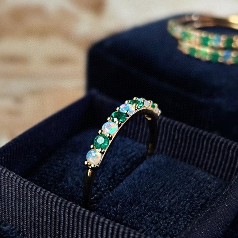 14k Gold 0.25 Ct Natural Emerald & Opal Ring - 4