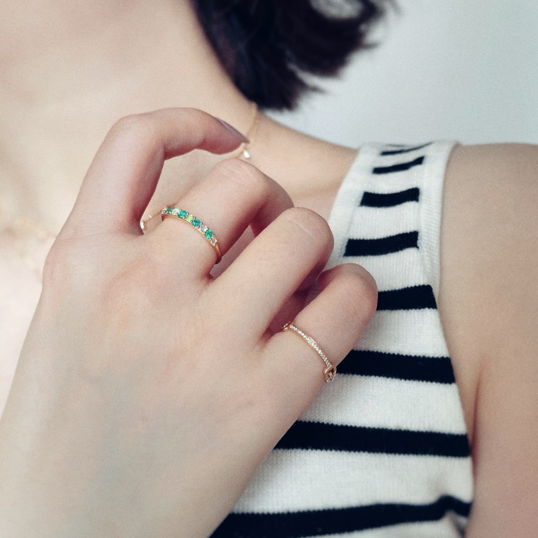 14k Gold 0.25 Ct Natural Emerald & Opal Ring - 7