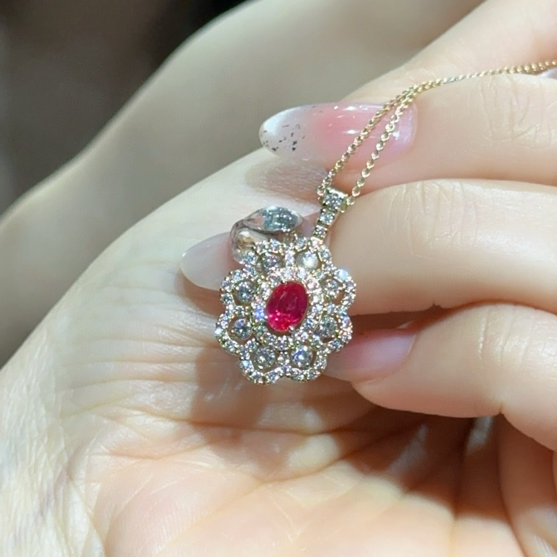 14k Gold 1.78 Ctw Natural Ruby & Diamond Necklace - 2