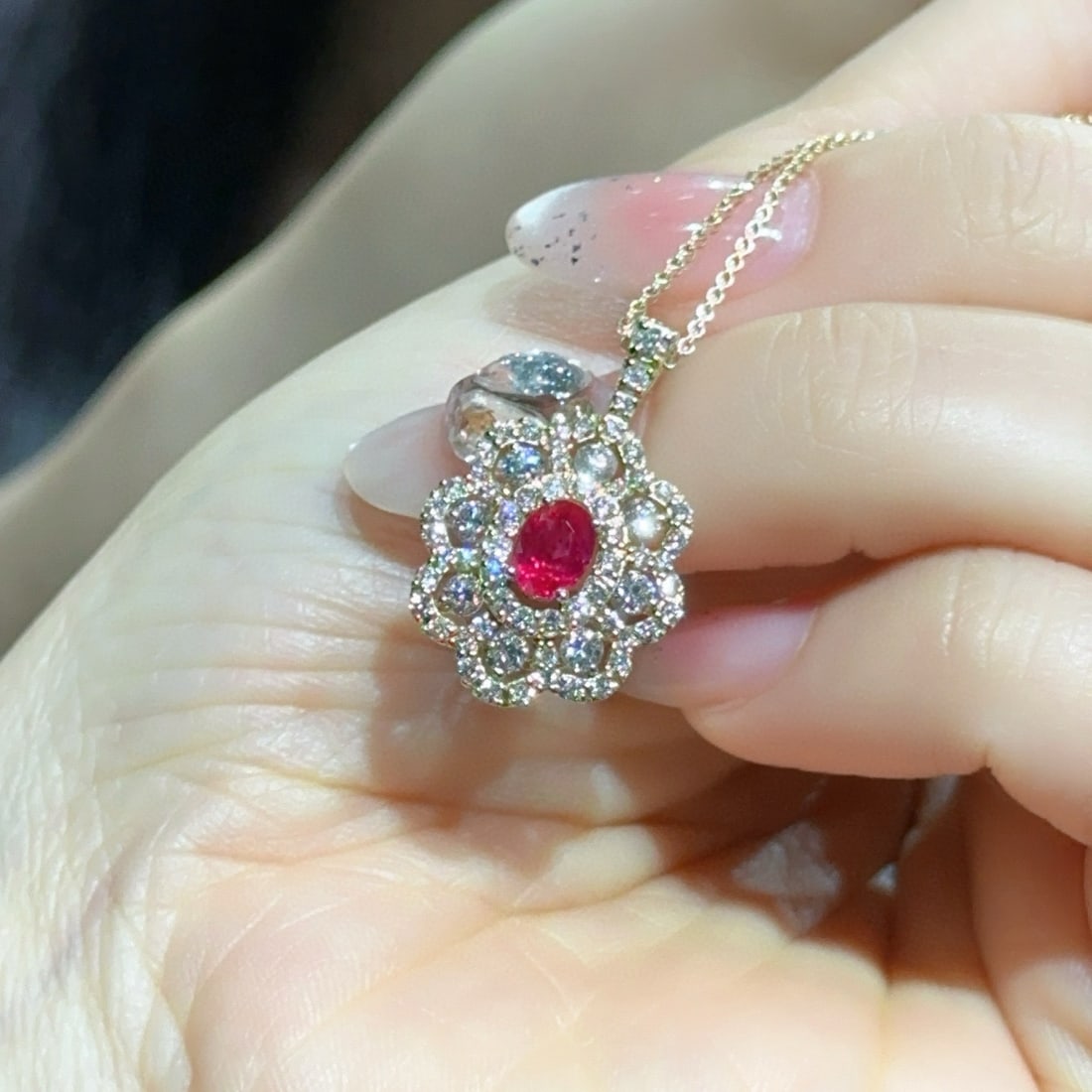 14k Gold 1.78 Ctw Natural Ruby & Diamond Necklace - 3