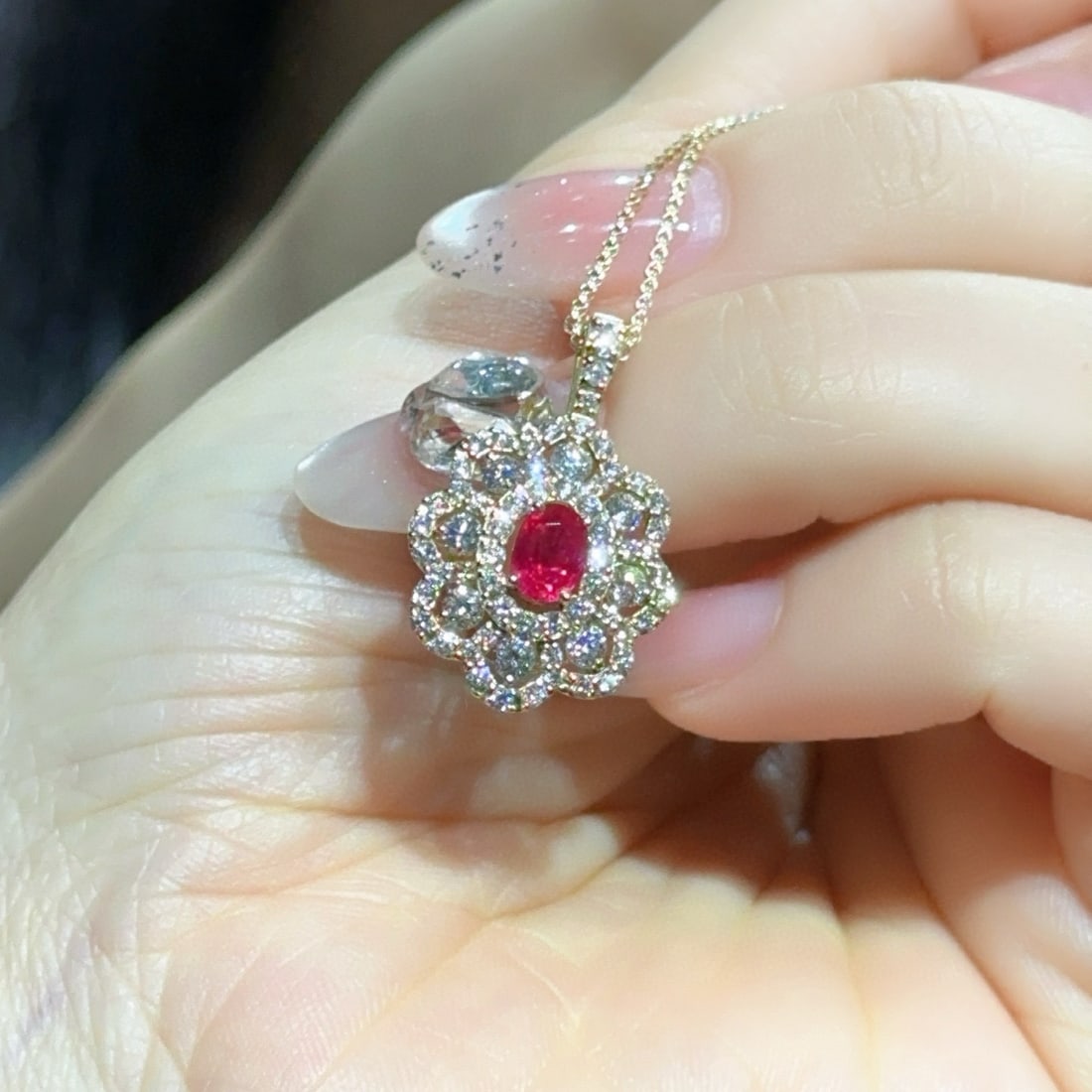 14k Gold 1.78 Ctw Natural Ruby & Diamond Necklace - 4