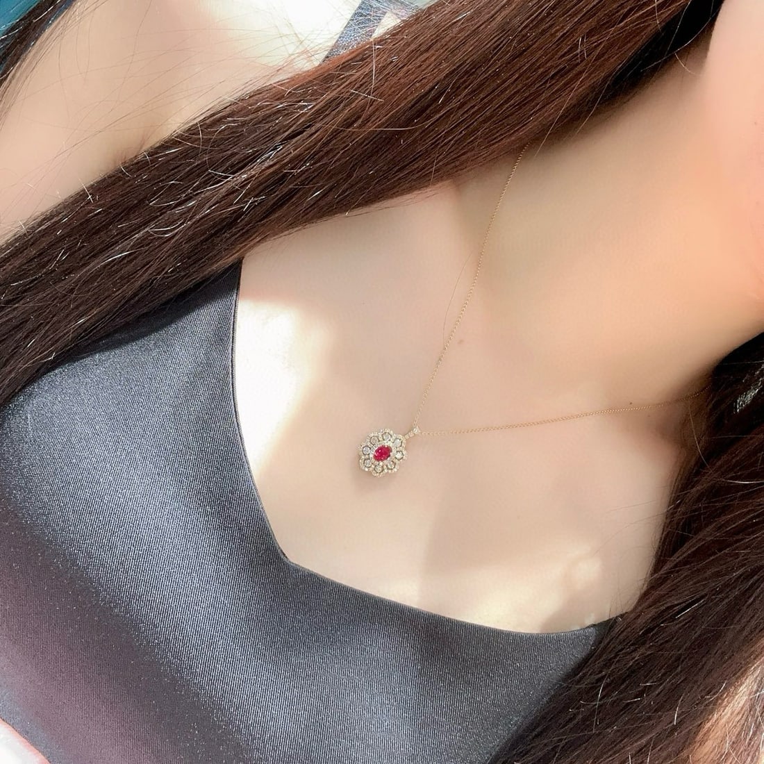 14k Gold 1.78 Ctw Natural Ruby & Diamond Necklace - 5