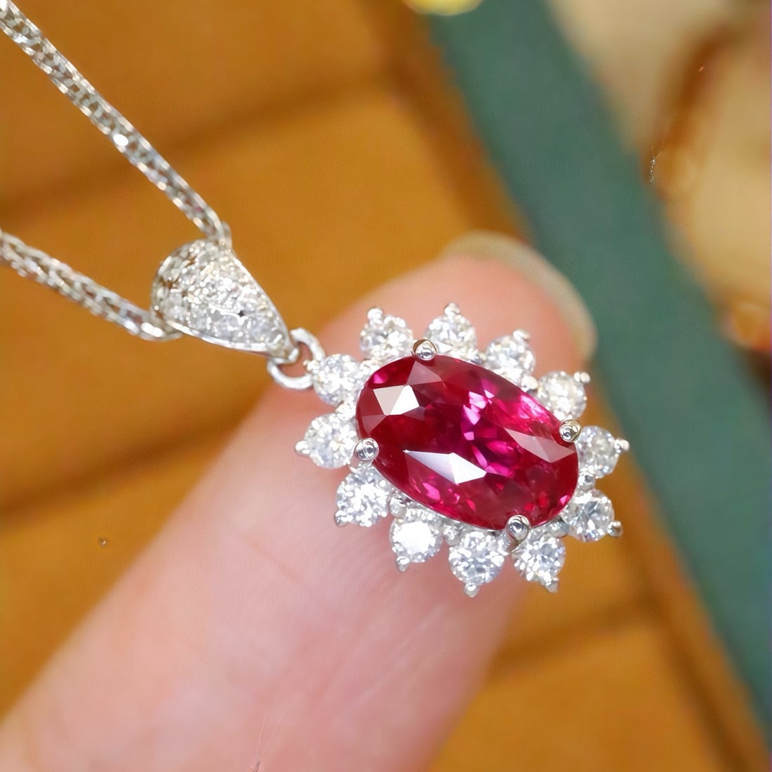 14k Gold 1.29 Ctw Natural Ruby & Diamond Pendant( Without Chain ) - 2