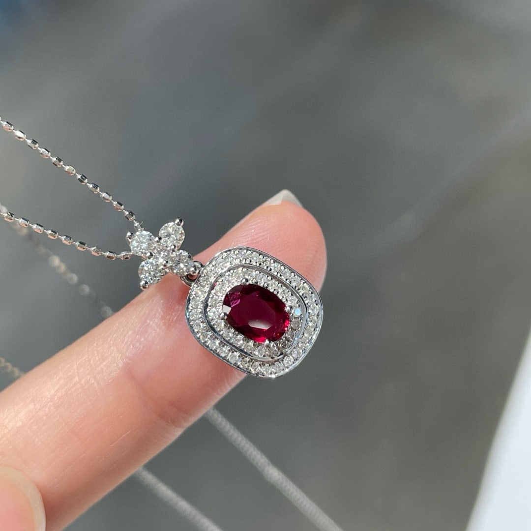 14k Gold 0.56 Ct Natural Ruby & Diamond Pendant( Without Chain ) - 3