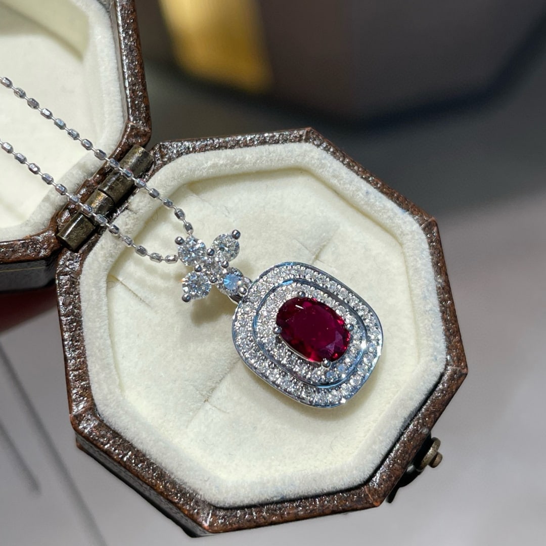 14k Gold 0.56 Ct Natural Ruby & Diamond Pendant( Without Chain ) - 4