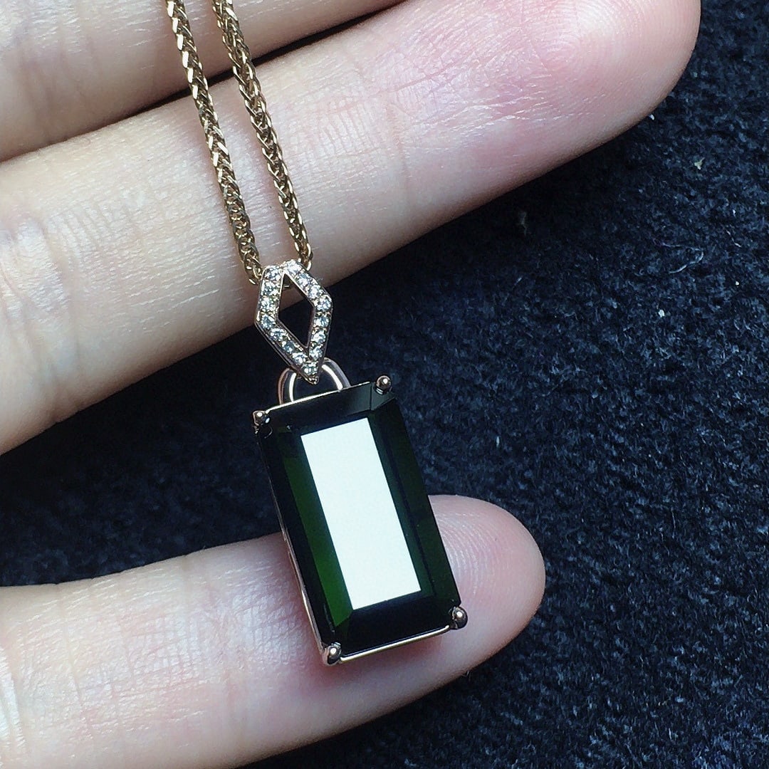 14k Gold 7.38 Ct Natural Tourmaline & Diamond Pendant( Without Chain ) - 2