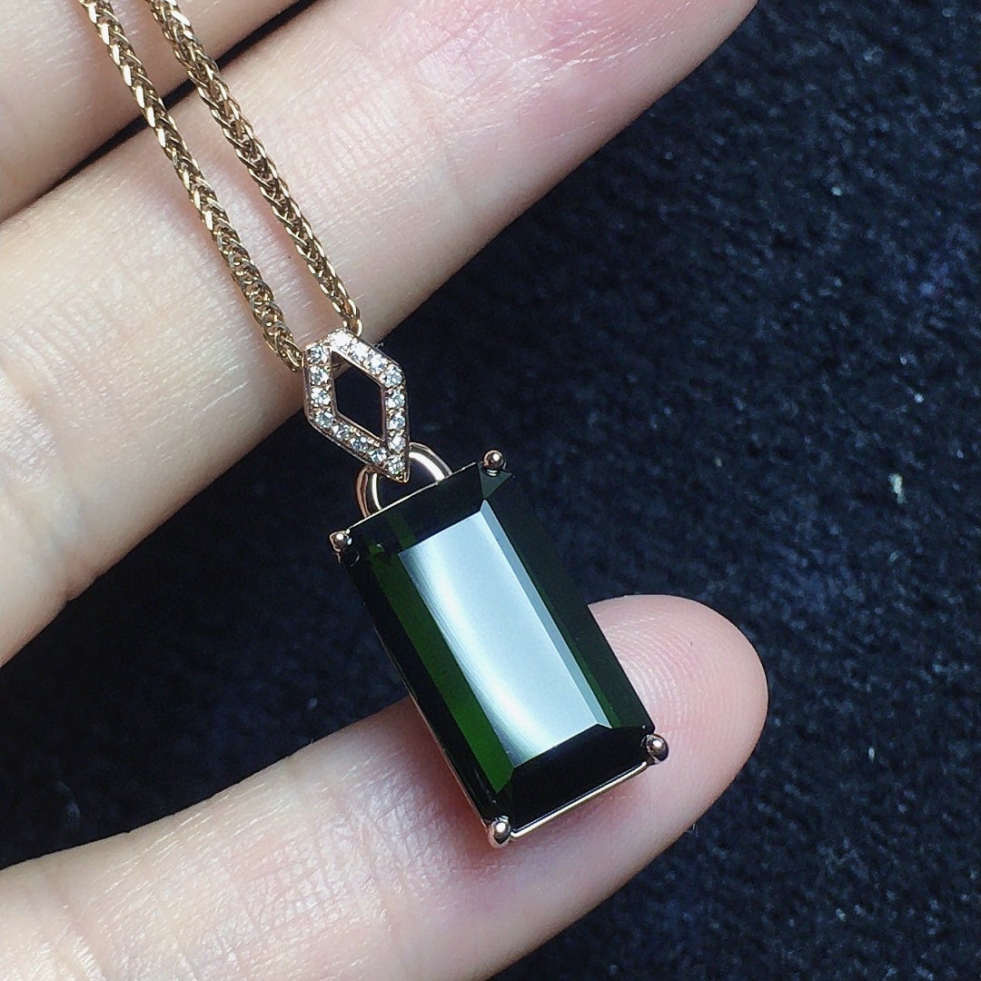14k Gold 7.38 Ct Natural Tourmaline & Diamond Pendant( Without Chain ) - 3