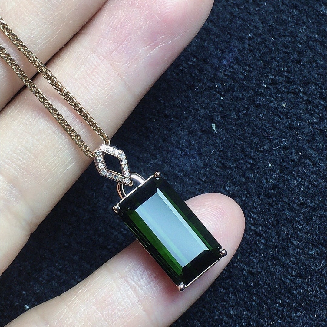 14k Gold 7.38 Ct Natural Tourmaline & Diamond Pendant( Without Chain ) - 4