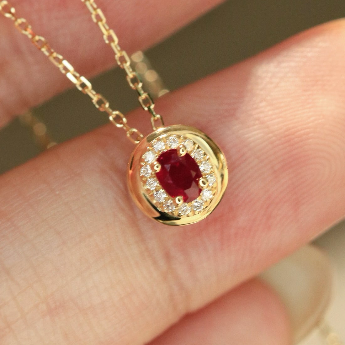 14k Gold 0.22 Ctw Vivid Red Natural Ruby & Diamond Necklace - 2