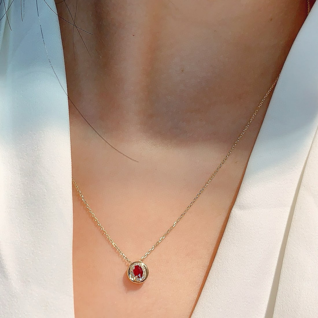 14k Gold 0.22 Ctw Vivid Red Natural Ruby & Diamond Necklace - 5