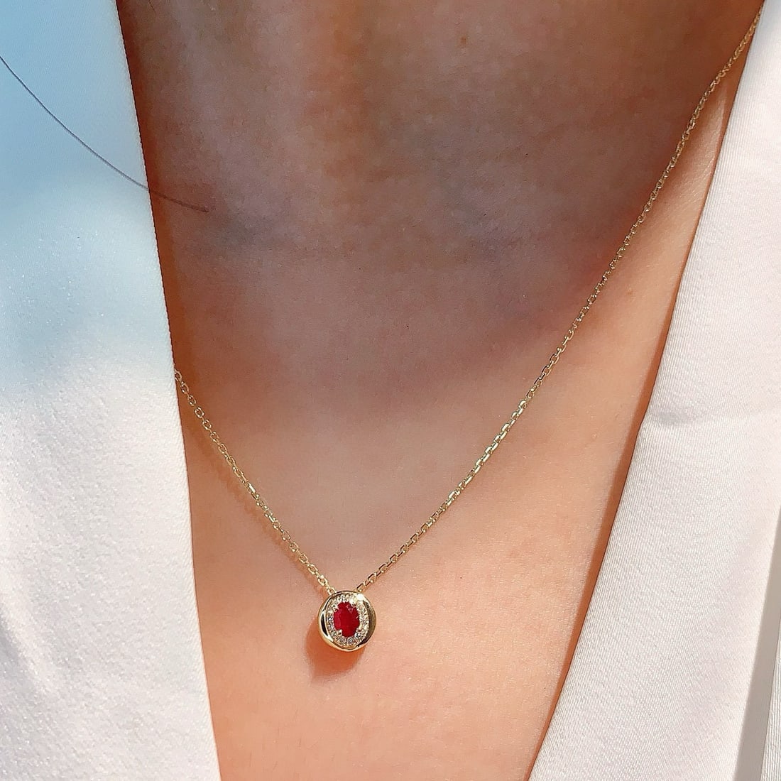 14k Gold 0.22 Ctw Vivid Red Natural Ruby & Diamond Necklace - 6