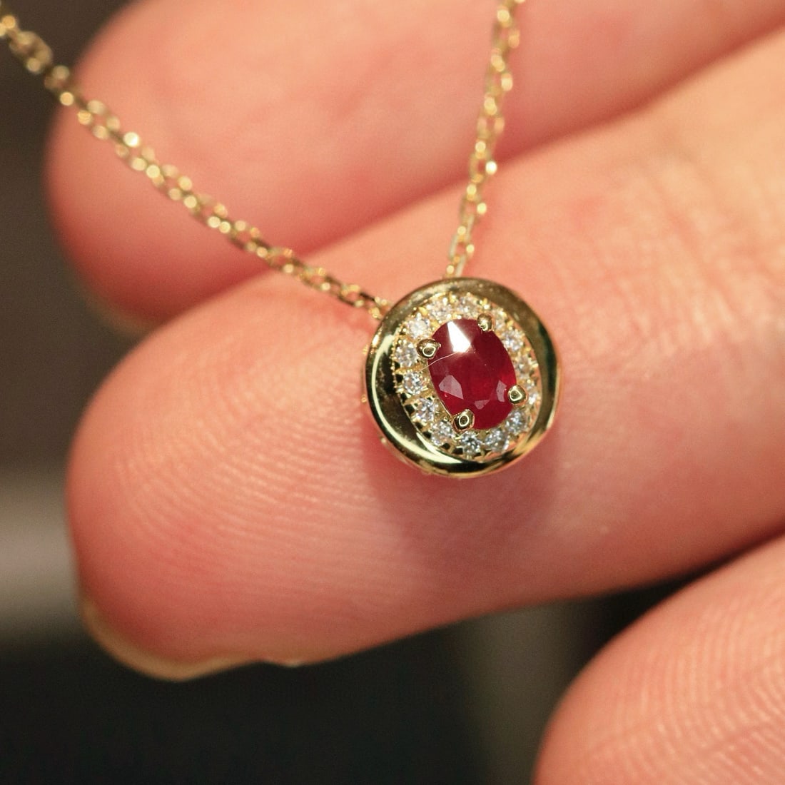 14k Gold 0.22 Ctw Vivid Red Natural Ruby & Diamond Necklace - 7