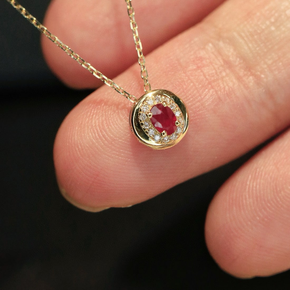14k Gold 0.22 Ctw Vivid Red Natural Ruby & Diamond Necklace - 8