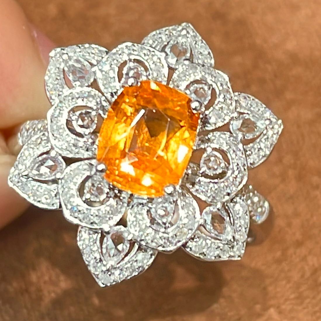 14k Gold 1.35 Ct Natural Spessartine & Diamond & Sapphire Ring - 4
