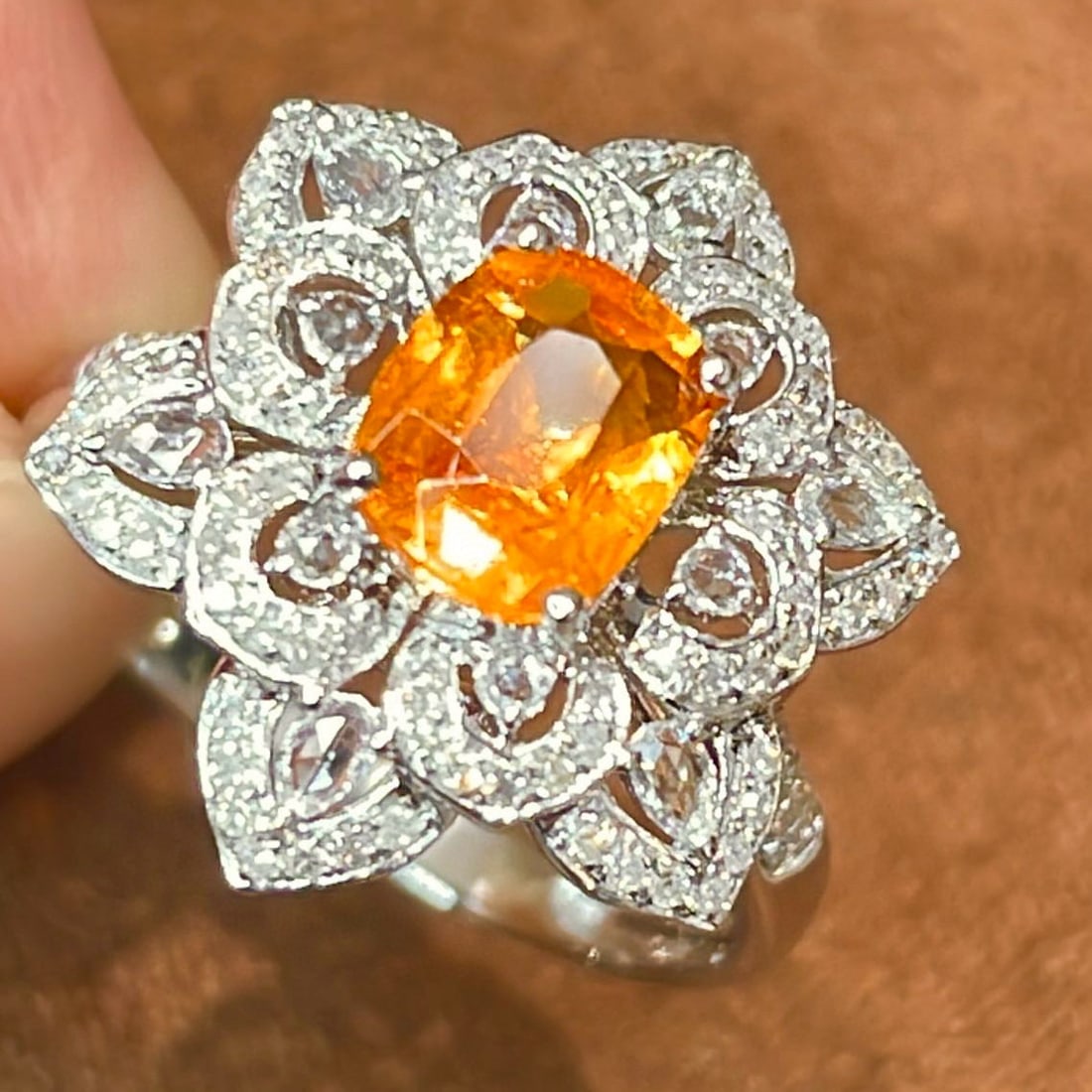 14k Gold 1.35 Ct Natural Spessartine & Diamond & Sapphire Ring - 5