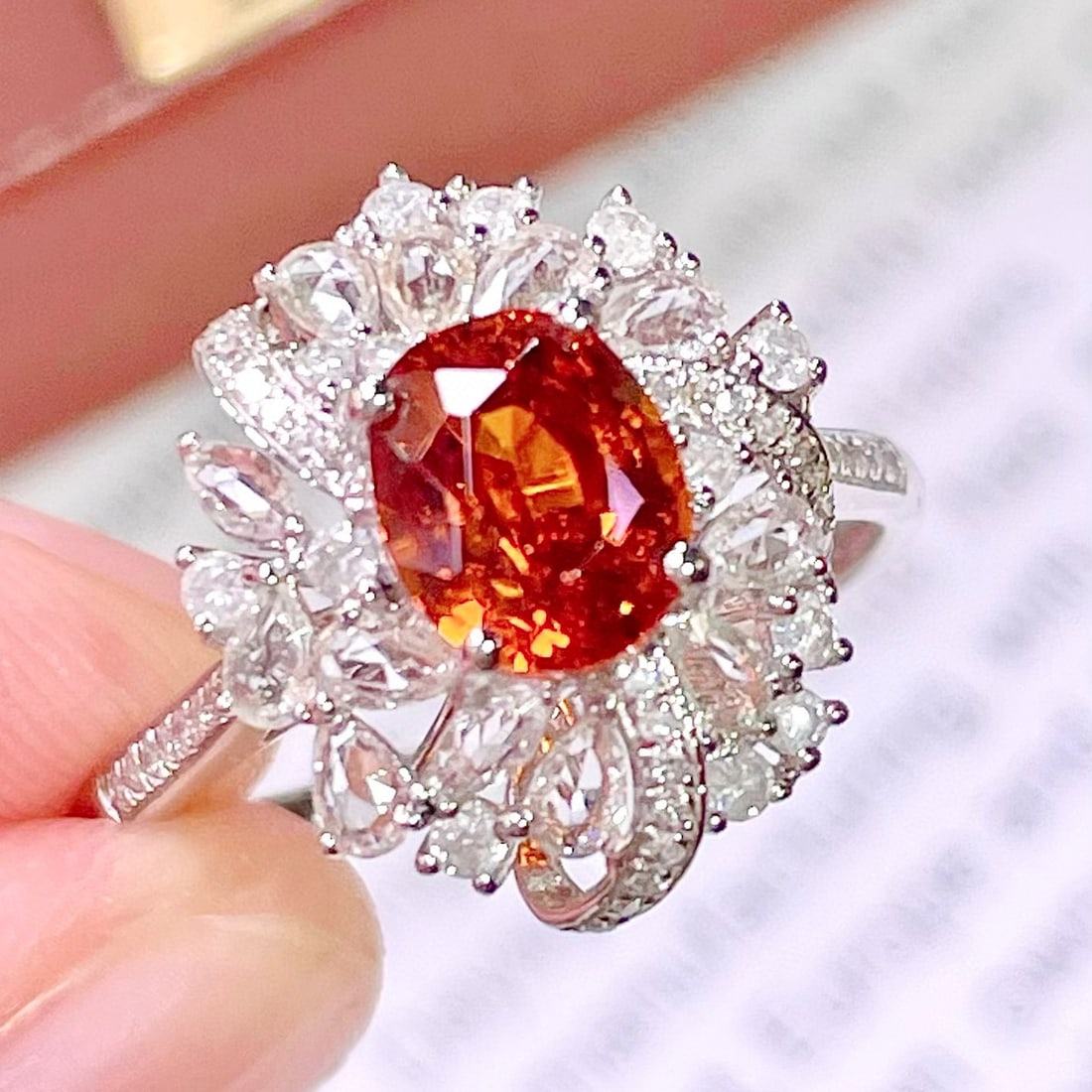 14k Gold 1.95 Ct Natural Spessartine & Diamond Ring - 3