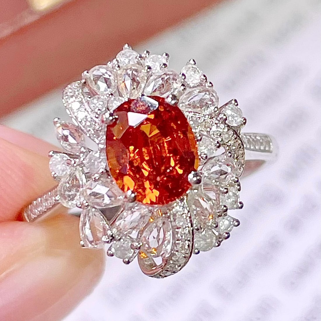 14k Gold 1.95 Ct Natural Spessartine & Diamond Ring - 4