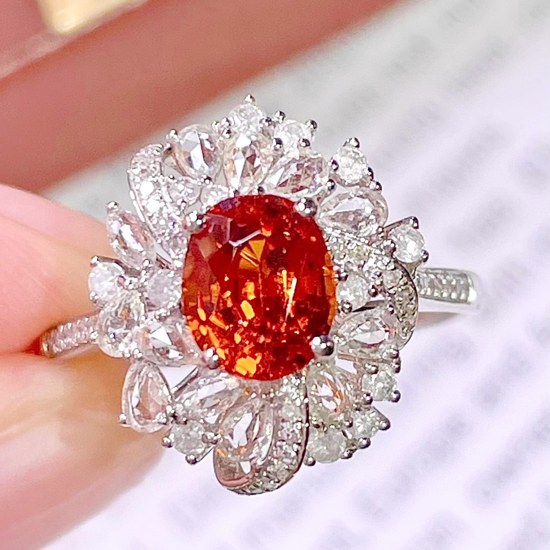 14k Gold 1.95 Ct Natural Spessartine & Diamond Ring - 5