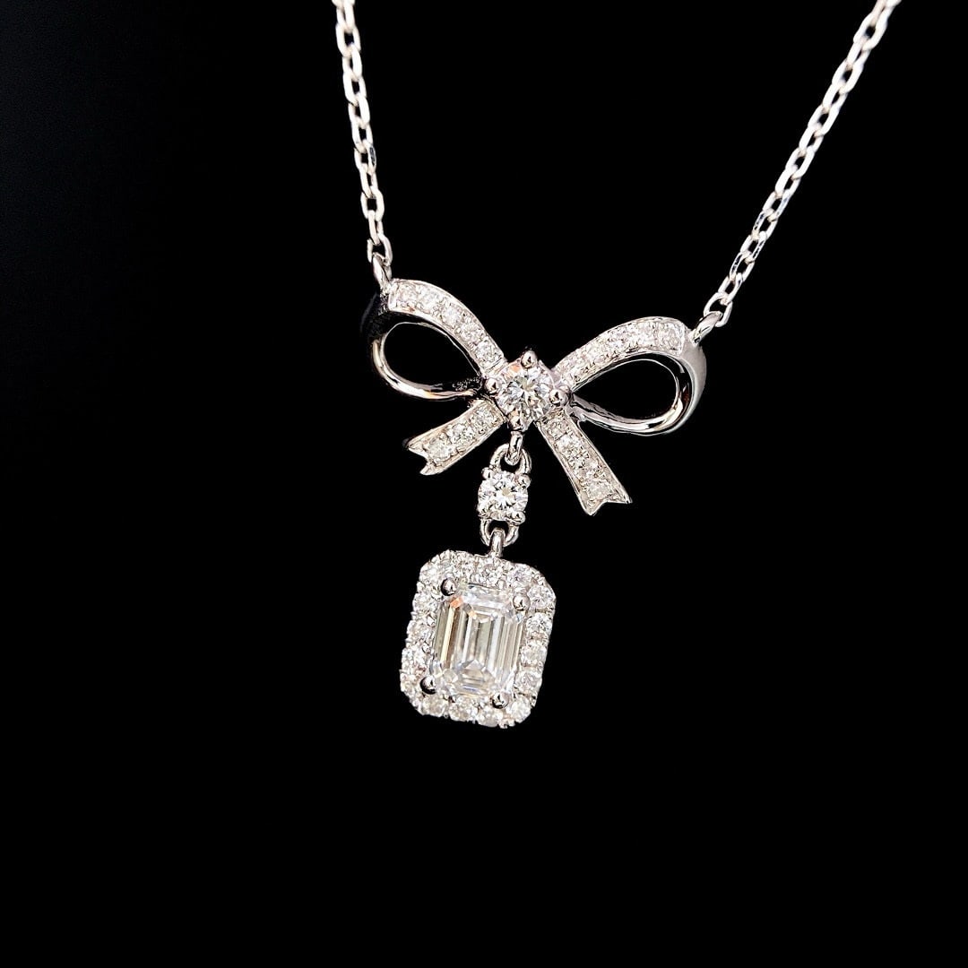 Gia Certified 14k Gold 0.3 Ct Natural E Si2 Octagonal Diamond Necklace - 3