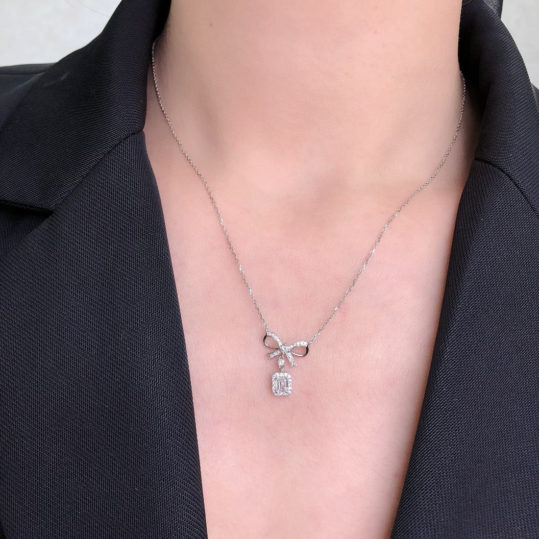 Gia Certified 14k Gold 0.3 Ct Natural E Si2 Octagonal Diamond Necklace - 5