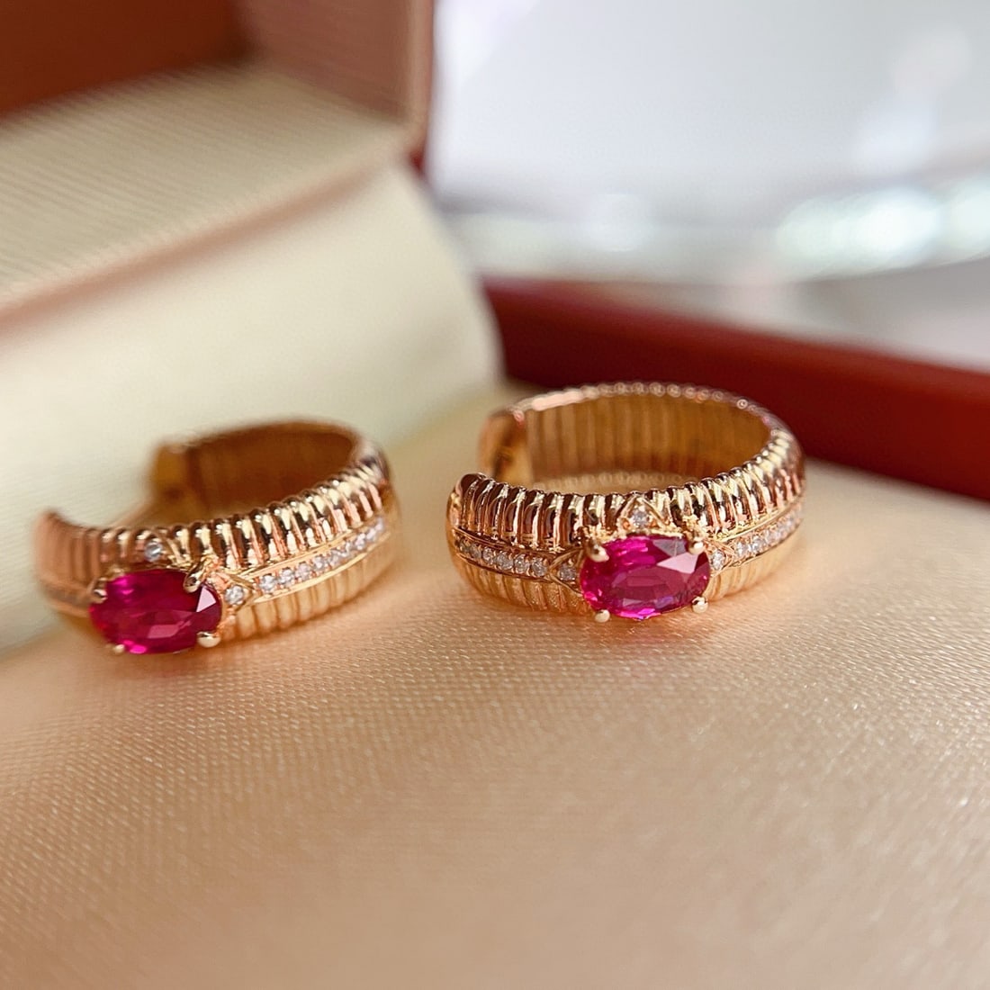14k Gold 0.80 Ct Natural Ruby & Diamond Earrings - 3
