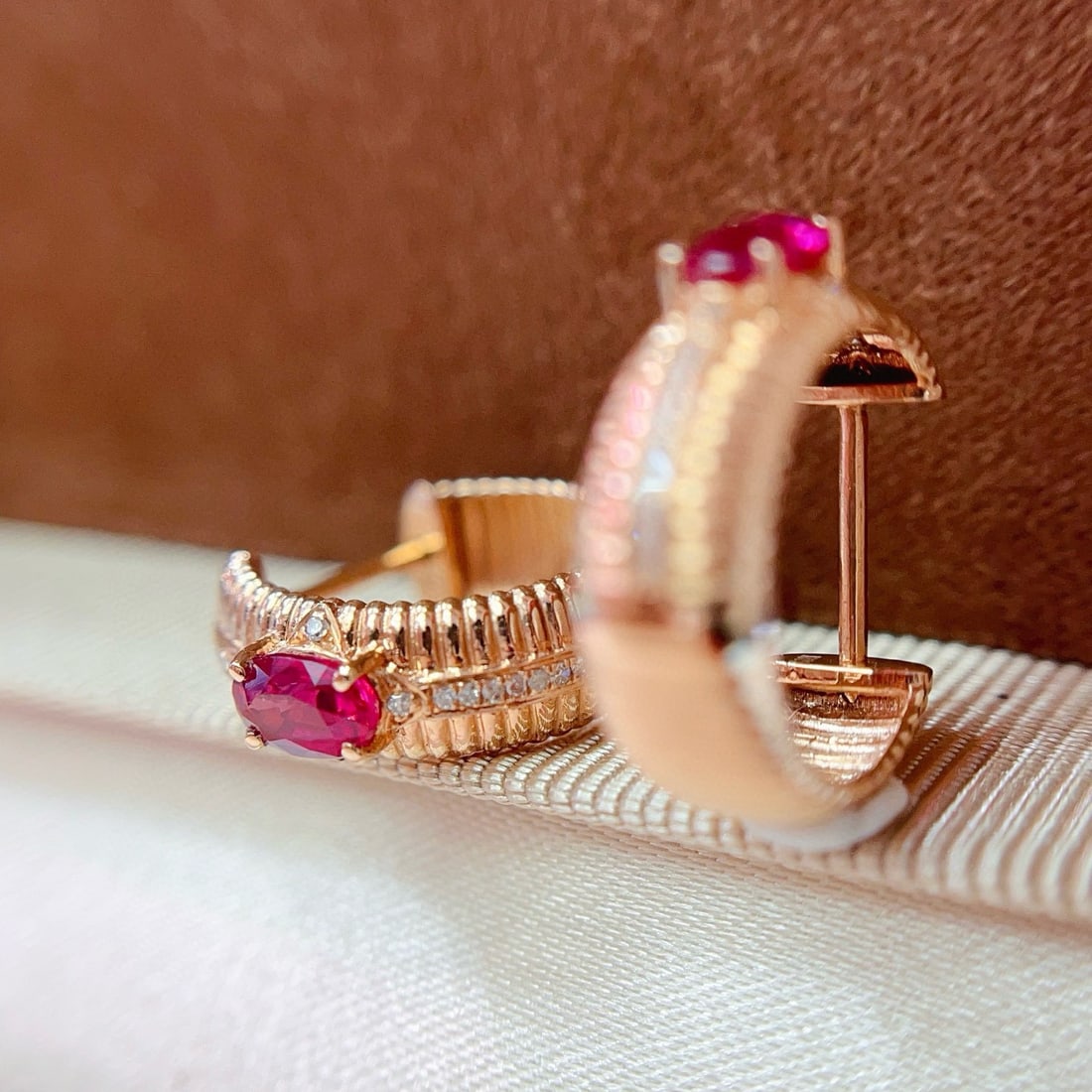 14k Gold 0.80 Ct Natural Ruby & Diamond Earrings - 5
