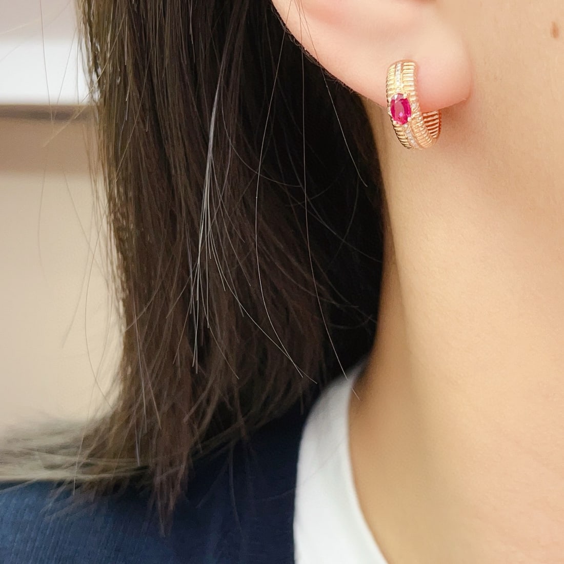 14k Gold 0.80 Ct Natural Ruby & Diamond Earrings - 6
