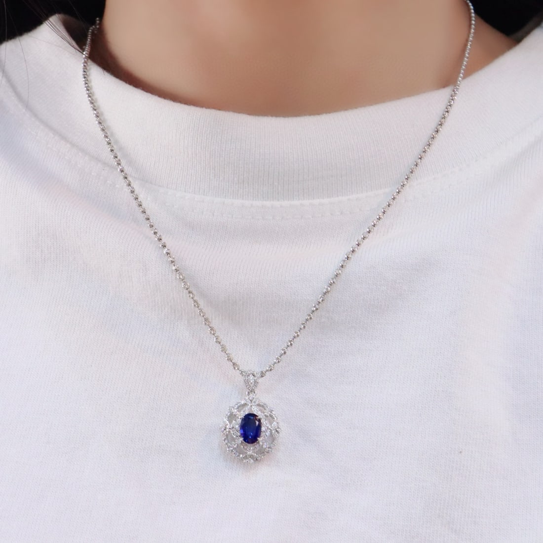 14k Gold 1.29 Ctw Natural Sapphire & Diamond Pendant( Without Chain ) - 5