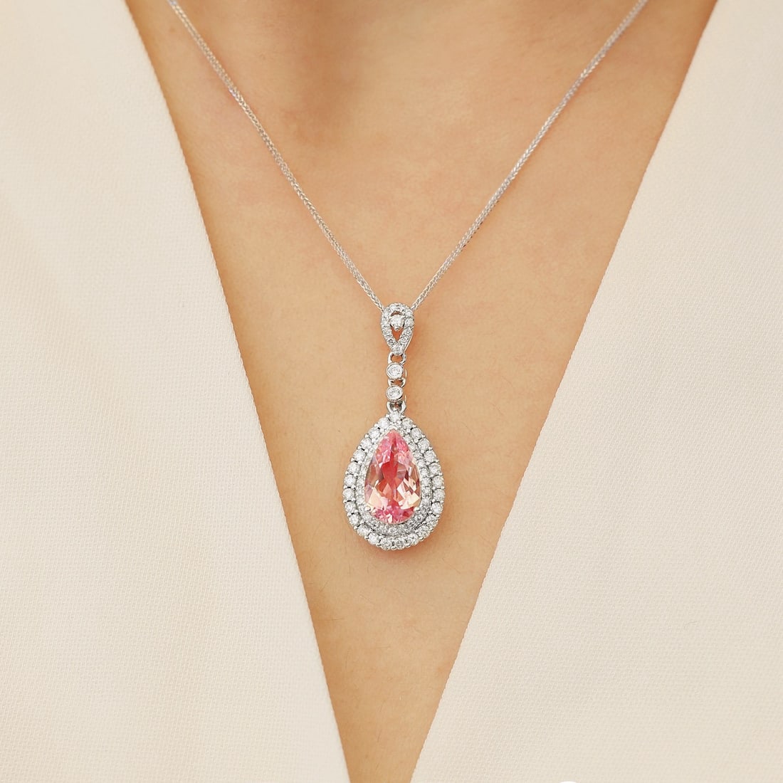 14k Gold 1.56 Ctw Natural Morganite & Diamond Necklace - 6