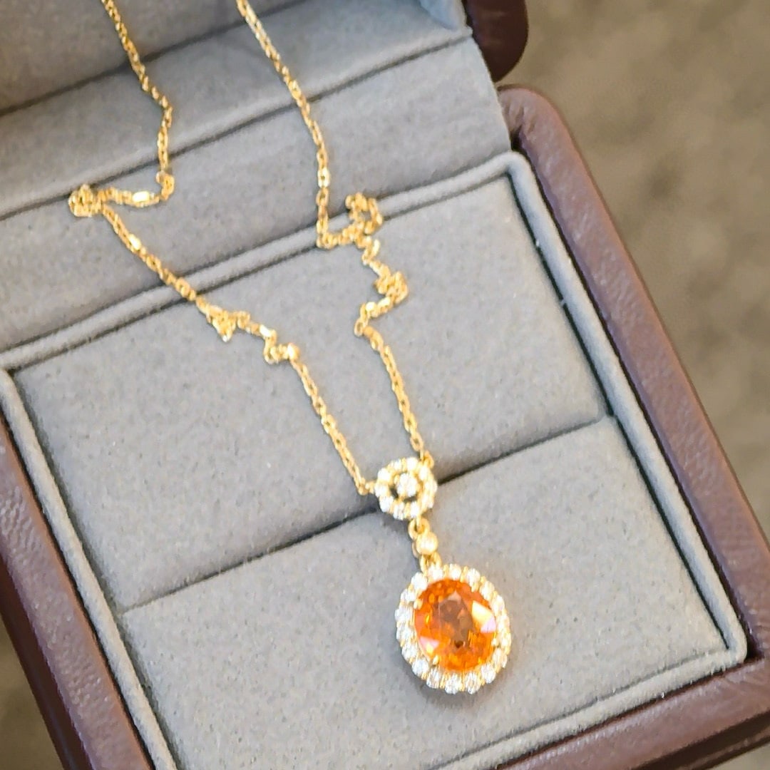 14k Gold 3.31 Ctw Natural Spessartine & Diamond Necklace - 3