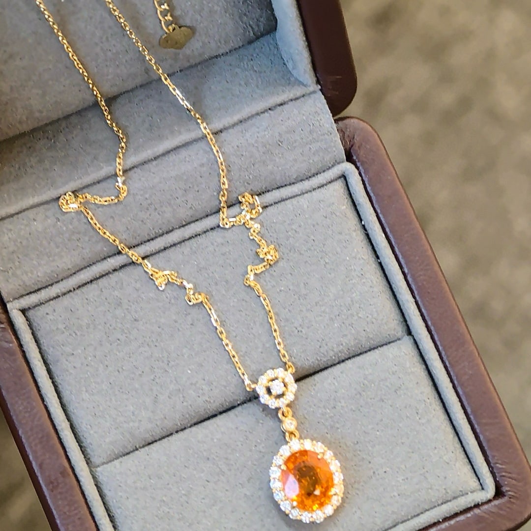 14k Gold 3.31 Ctw Natural Spessartine & Diamond Necklace - 4